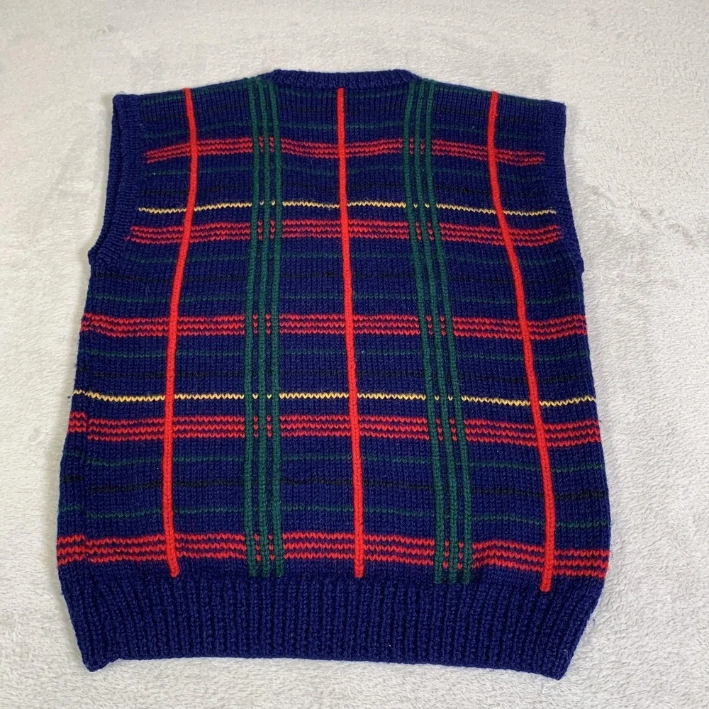 Vintage Allen Solly Sweater Vest Mens S Blue Plaid V Neck 100% Wool Knit Uruguay